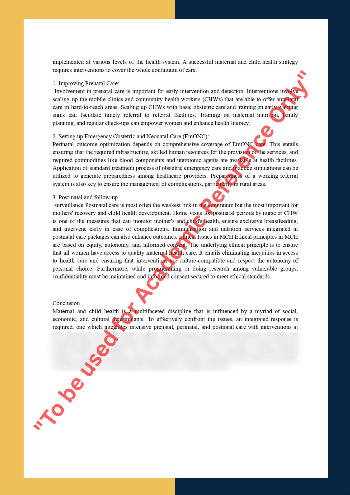 Assignment Sample Of Subject MCH 503– Maternal and Child Health 1